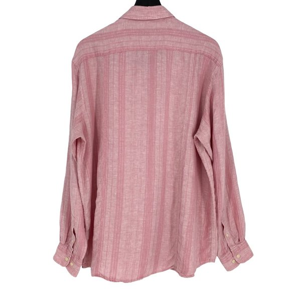 TASSO ELBA Pink Textured Stripe Linen Button Up Long Sleeve Shirt Size L - Picture 11 of 16
